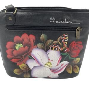 Anuschka Hand Painted Leather Top to Side Zip Crossbody Bag-Dreamy Blossoms-NWT